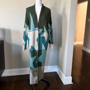 Rapsodia Boho Geometric Knit Coat Statement Jacket M/L